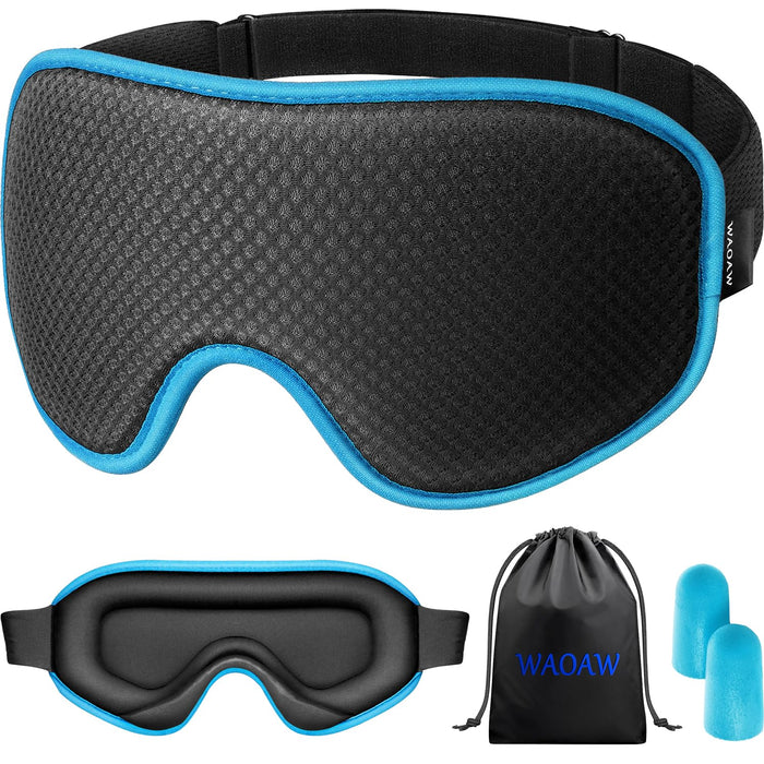 WAOAW Sleep Mask, Eye Mask for Sleep, Silk Eye Sleeping Masks for Both Women and Men, 3D Weighted Eye Cover Sleeping Mask, Blackout Blindfold of Eyemask (Blue)