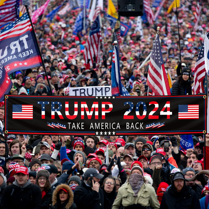 Generic Trump 2024 Banner 120"" x 20"" Decorations Take America Back Black Red Star America Yard Sign Flag with 4 Brass Grommets protection Fade Resistant for Outdoor