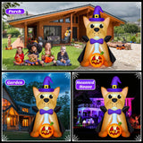 MICOCAH 5 FT Outdoor Halloween Inflatables French Bulldog Wearing Witch Hat & Vampire Cloak Holding Pumpkin, Built-in LEDs Inflatable Dog Halloween Blow Up Decorations for Yard Indoor Party Garden