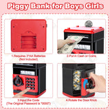 Refasy Children Toy for 5-7 Year Old Girls,Piggy Banks Toy for 8-16 Year Old Girls Boys Birthday Toy Gifts ,Coin ATM Electronic Piggy Banks Great Christmas Ideas for Kids Red