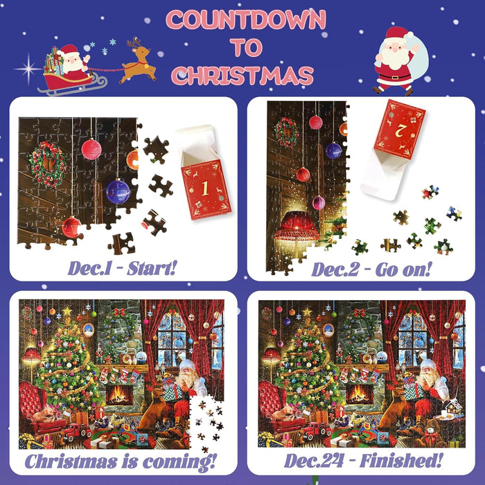 Advent Calendar Puzzle Christmas Puzzle for Adults and Kids-Christmas Surprise, 24 Days 1008 Pieces Christmas Calendar Countdown Advent Puzzle, Christmas Gifts for Kids Teens Adults(27.6 in x 19.7 in)