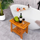 NNN Teak Shower Bench Seat with Handle 21 Inch/Teak Wood Shower Stool with Shelf/Wooden Bathroom Spa Bathing Stool/Waterproof, Indoor and Outdoor Use,Patented Design.