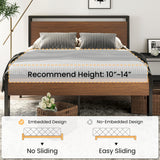 SHA CERLIN 14 Inch Queen Size Metal Platform Bed Frame with Wooden Headboard and Footboard, Mattress Foundation, No Box Spring Needed, Large Under Bed Storage, Non-Slip without Noise, Walnut