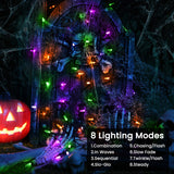 Halloween String Lights,33ft 100 LED Halloween Decorative Lights with 8 Modes & Timer, Waterproof Battery Indoor Mini Lights Orange String Lights for Halloween Decorations（Orange & Purple & Green)