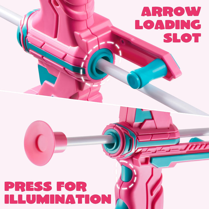 JOYIN Pink Bow and Arrow Set for Girls, LED Light Up Archery Toy Set with 9 Suction Cup Arrows, Target & Arrow Case, Christmas Indoor Outdoor Activity Toy for Kids Girls Ages 3-12