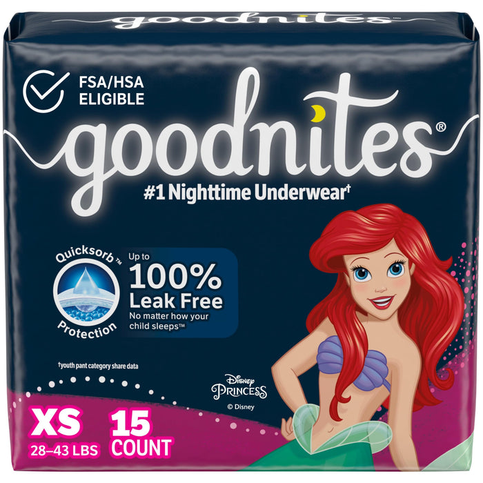 GoodNites Girls' Nighttime Underwear, Extra Small (28-43 lbs), 15 Count