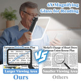 HQGZQL 6x Large Magnifying Glass with Light for Reading, 8 x 5.2 Inch Lighted Magnifier with 74 LED Cold/Warm Lights (3 Modes) Foldable Handheld Magnifiers for Seniors Low Vision People Seeing Small Prints