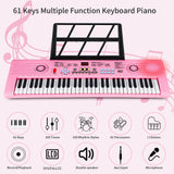 Keyboard Piano 61 Key Electric Digital Piano Music keyboard w/Microphone Portable Piano For Kids Beginner Birthday Christmas Gifts Pink