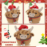 Christmas Crochet Kit for Beginners - Christmas Highland Cow Starters Crochet Kit, Beginners Crocheting Kitting for Adults Kids, Christmas Craft Gifts with Crochets Yarns, Hook, Step-by-Step Video