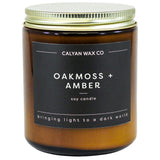 Calyan Wax Soy Wax Candle, Oakmoss & Amber Scented Candle for The Home | Premium Candle with Essential Oils | 7.2 oz 57 Hour Burn | Soy Candle in Amber Glass Jar | Aromatherapy Gift