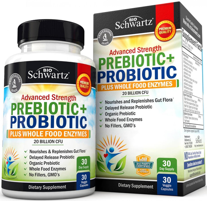 Prebiotics and Probiotic with Whole Food Enzymes for Adults Women & Men - Probiotics Lactobacillus Acidophilus - Digestive Health Capsules Shelf Stable Supplement - Non-GMO Gluten & Dairy Free -30ct