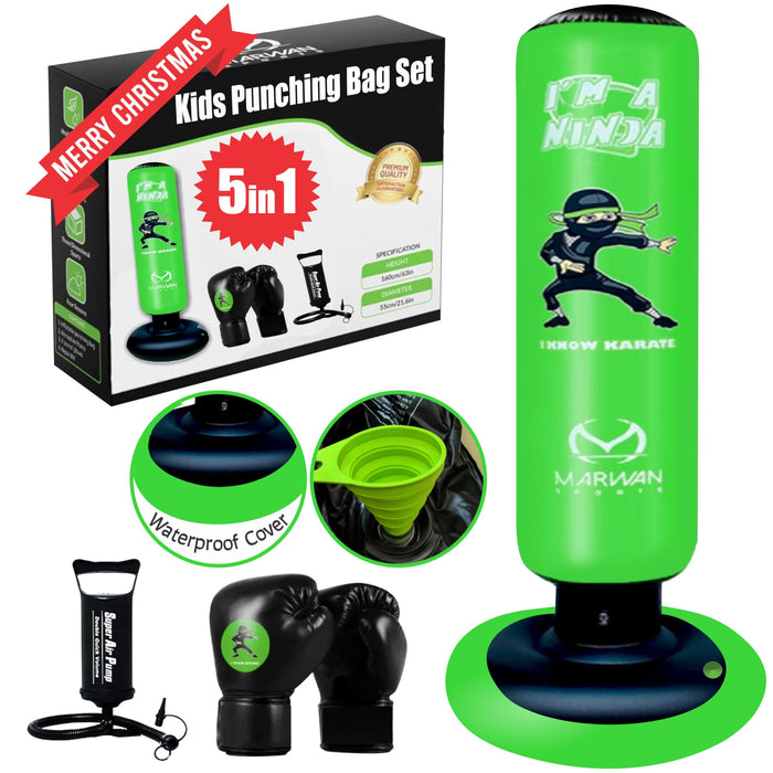 5-in-1 Upgraded 2024 Kids Punching Bag Kit - Boys Toys Age 4-6, 5-7, 8-10, Boxing Toys for Boys, Christmas Gifts for Kids, Punching Bag Set for Stress Relief (Green)