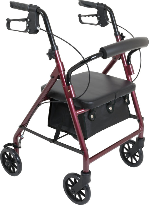Probasics Junior Aluminum Rollator with 6 Inch Wheels, 250 Pound Weight Capacity, Burgundy, Medical Walker