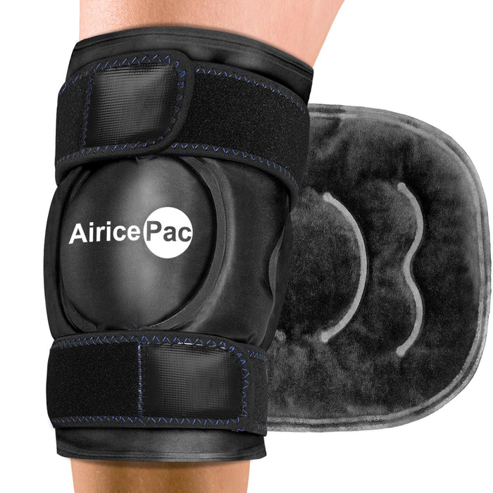 AiricePac Ice Pack for Knee Pain Relief, Reusable Gel Ice Wrap for Injuries, Swelling, Knee Replacement Surgery, Cold Compress Therapy for Arthritis, Meniscus Tear and ACL, Black