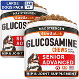 Senior Advanced Glucosamine Joint Supplement for Dogs - Hip & Joint Pain Relief - Small + Large Breeds -Omega-3 Fish Oil - Chondroitin, MSM- Mobility Soft Chews for Older Dogs - Chicken Flavor - 240Ct