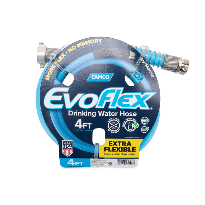 CAMCO EvoFlex 4-Ft Water Hose - RV Drinking Water Hose Contains No Lead, 5/8” Inside Diameter, Blue