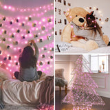 JMEXSUSS 4 Pack 50 LED Pink Fairy Lights Battery Operated, 16.1ft Pink Christmas Lights Indoor Outdoor Waterproof, Pink LED Lights for Bedroom Wedding Birthday Valentine Christmas Decorations