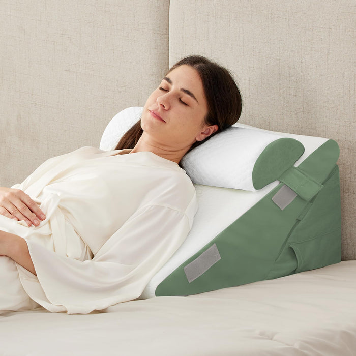 Ruqmuis 3PCS Wedge Pillow Set for After Surgery, Wedge Pillow Headboard, Adjustable 9&12 Inch Bed Pillow Wedge for Sleeping, Acid Reflux, Orthopedic Pillow Wedge for Back Pain Relief, Gerd, Green