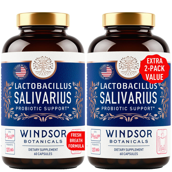 Lactobacillus Salivarius Probiotic Capsules - L Salivarius Probiotic Oral Dental Probiotics for Bad Breath, Teeth and Gums Health - Immune Support, Digestive Probiotic - 24bn CFU, 2-Pack 120 Caps