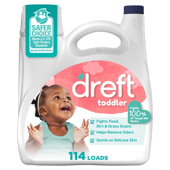 Dreft Liquid Laundry Detergent for Toddlers, Tackles 100% of Common Toddler Stains, Laundry Detergent, 150 fl oz, 114 Loads