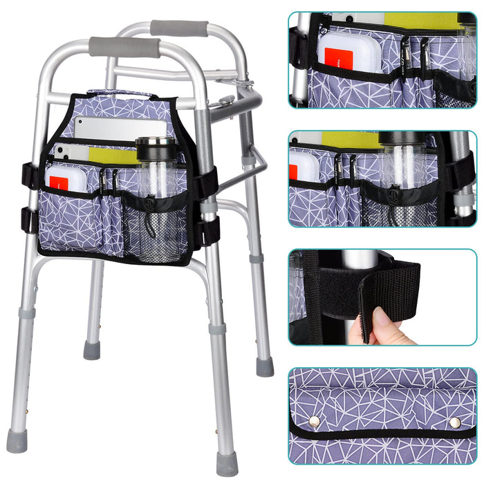 supregear Side Walker Bag, Walker Accessories Bag w/Cup Holder, Folding Walker Basket Waterproof Walker Organizer Caddy Pouch for Most Walker with Side Bar for Seniors, Elderly, Double Sided