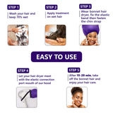 Bonnet Hair Dryer w/A Headband Integrated That Reduces Heat Around Ears & Neck - Hair Dryer Diffuser Cap for Hair Dryer Curly Hair, Speeds Up Drying Time, Deep Conditioning at Home - Large (Purple)