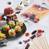 JtmyAota 100 Pack Halloween Toothpicks for Appetizers, 4.7 Inch Natural Bamboo Cocktail Picks for Cake Dessert Food Fruit Halloween Party Decorations