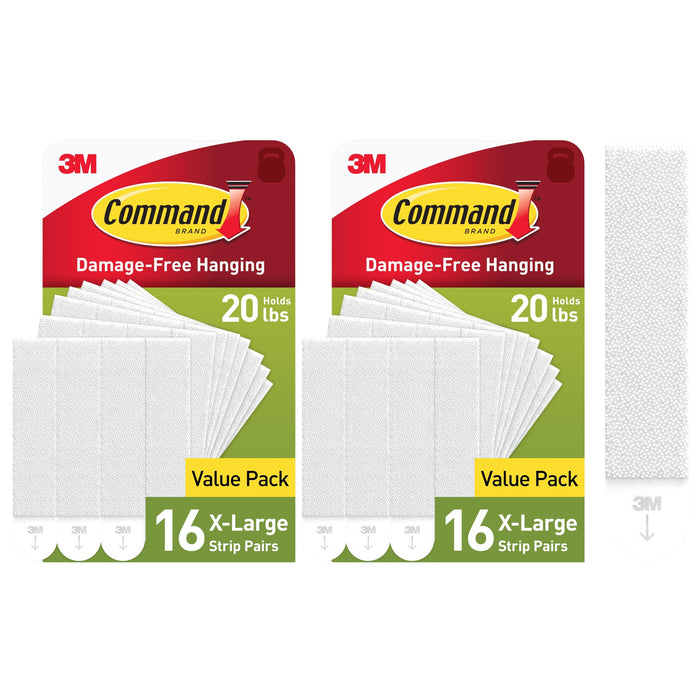 Command XL Heavyweight Picture Hanging Strips, 20 lb Capacity, 32 Pairs (64 Strips), White Adhesive, Damage-Free Wall Hangers for Home Decor