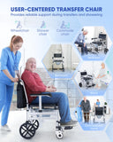 Shower Chair with Wheels, Hybodies Folding Shower Wheel, Transport Chair, Commode, Rolling Bath Chair for Handicap, Elderly & Injured, Waterproof & Soft, Front Locking Wheels, Safety Straps Included