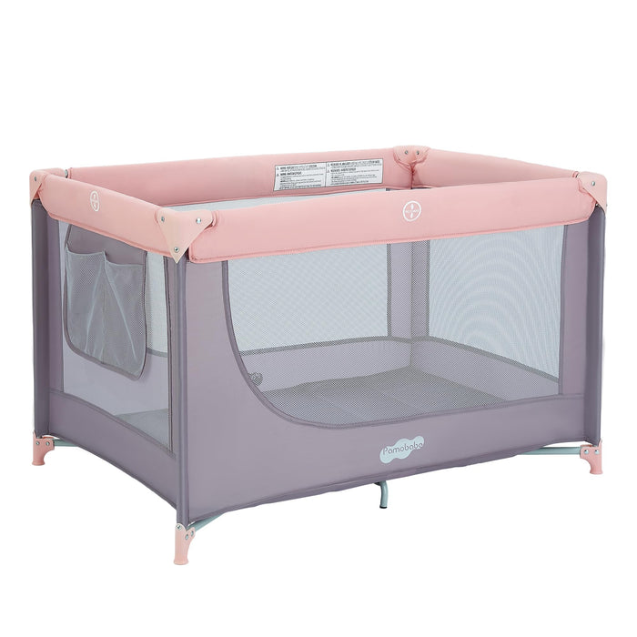 Pamo Babe Compact Pack and Play - Portable Crib for Baby, Lightweight Foldable Travel Playard with Mattress Pad & Carry Bag, Safe Breathable Travel Bed for Home, Trips & Family Visits, Pink