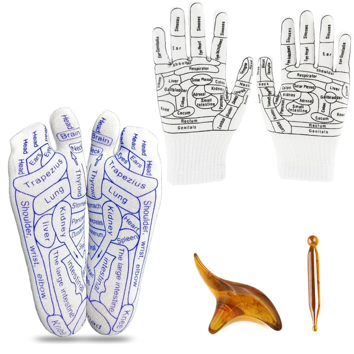 Reflexology Socks and Gloves Tool Set, Foot Massage Socks for Foot Pain Relief (Small)