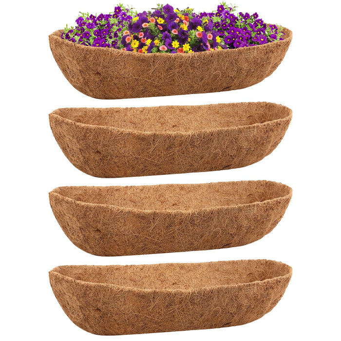 Riare 4 Pack 36 Inch Trough Coir Liners for Planters, Pre-Formed Coconut Coir Replacement Natural Coco Fiber Window Box Liners for Wall Planter, Window Basket Deck Railing Planter