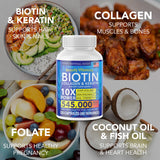 Biotin and Collagen Vitamins + Keratin with Folate - Hair Loss Treatments for Women & Men - Hair, Skin and Nails Supplements for Hair Growth & Postpartum Support - GMO Free & Gluten Free (120 Caps)
