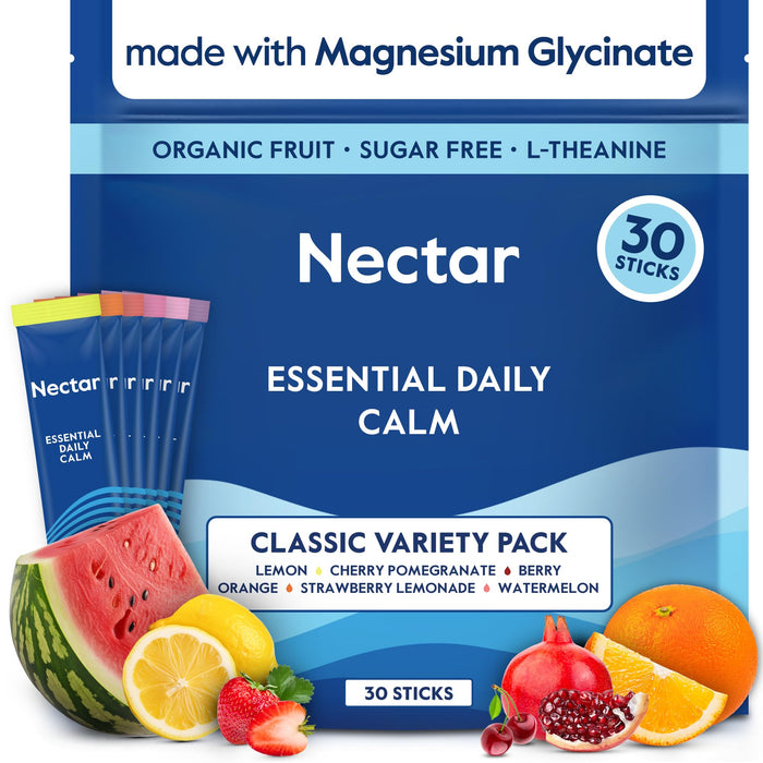Nectar Calm Magnesium and Ashwagandha Drink Mix - Sugar Free Cortisol Reducer* & Sleep Aid - with Vitamin D, L-Theanine, Electrolytes - Deep Sleep, Relax, Focus & Calm (Variety 30 Sticks)