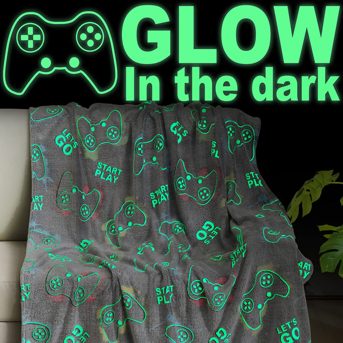 Jekeno Glow in The Dark Gaming Blanket Gamer Game Controller Throw Gift Toys for Boys Adults Men Women Gamepad Presents Birthday Halloween Christmas Bedroom Decor Luminous Blanket Grey 60"x80"