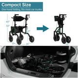 ELENKER All-Terrain 2 in 1 Rollator Walker & Transport Chair, Folding Wheelchair with 10” Non-Pneumatic Wheels for Seniors, Reversible Backrest & Detachable Footrests, Green