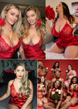 Avidlove Christmas Lingerie for Women Nightgown Sleepwear Satin Pajamas Sexy Babydoll V Neck Teddy Strap Chemise M, Red