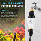 Aurelema 1 Pack Drip Irrigation Pressure Regulator Kit, Water Backflow Preventer for 3/4'' Garden/Faucet Hose Thread and 1/2'' Drip Irrigation Tubing Adapter, Complete Drip Irrigation System (15 Psi)