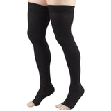 Truform 20-30 mmHg Compression Stockings for Men and Women, Thigh High Length, Dot-Top, Open Toe, Black, X-Large