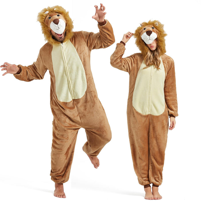 SISKIN Animal Onesie Adult - Lion Halloween Costumes for Women Men Couples Halloween Pajamas Cosplay Animal Onesies M