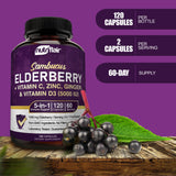 NutriFlair Sambucus Elderberry, 120 Veggie Capsules - 5 in 1 Immune Support and Antioxidant Supplement with Vitamin C, Vitamin D3 5000 IU, Zinc, Ginger, Black Dried Elderberry Pills - 2 Month Supply