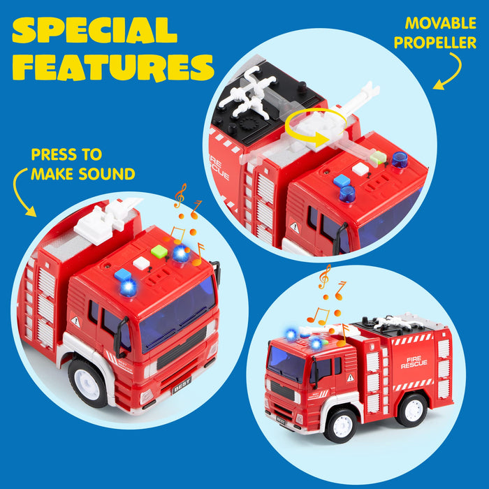 JOYIN 4 Packs Emergency Vehicle Toy Playsets, Friction Powered Vehicles with Light and Sound, Including Fire Truck, Ambulance Toy, Play Police Car and Toy Helicopter, Christmas Toddler Kids Boys Gifts