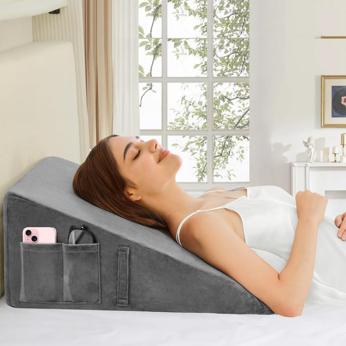 Domusensus Wedge Pillow for Sleeping, 10" Bed Wedge Pillow for After Surgery, Triangle Pillow Wedge for Heartburn, Acid Reflux, GERD, Back Pain Relief, Neck Pain, Soft & Cooling Memory Foam Top