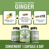 Organic Ginger Supplement with Black Pepper Extract - 3850mg per Serving - 90 Capsules