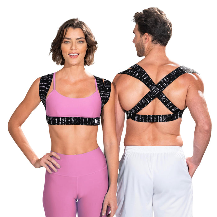 BackEmbrace Posture Corrector for Women and Men - Made in USA - Slim and Adjustable Shoulder Brace - Back Brace for Back Pain Relief - Black Drizzle XL