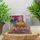 Orgonite Crystal Orgone Iron Will Pyramid with Tiger Eye, Sunstone and Amethyst Healing Crystals