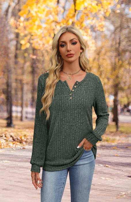 XIEERDUO Sweaters for Women Tunic Tops Loose Fit Dressy Green Christmas Sweaters Long Sleeve Henley Shirts Green M