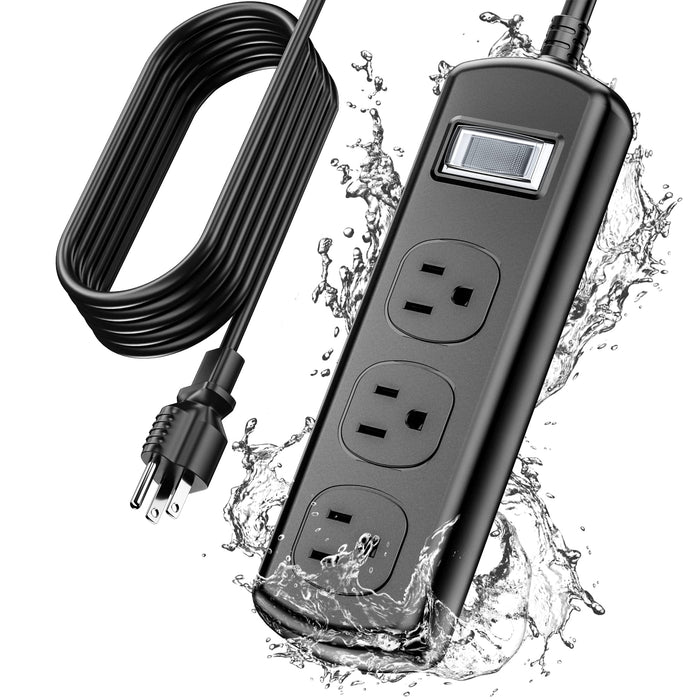 15 FT Outdoor Extension Cord, 3 Wide Outlets Waterproof Power Strip, Weatherproof Surge Protector, Electric Shockproof and Overload Protection for Patio Garden Yard Christmas Lights, Black