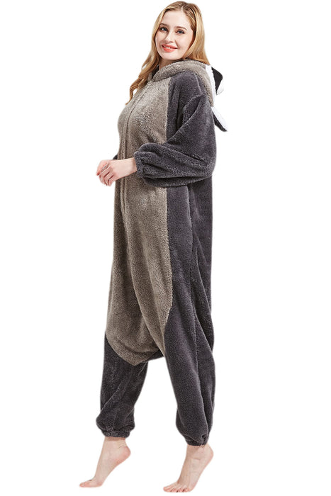 DarkCom Onesie Christmas Pajamas Adult Animal Halloween Costume Cosplay Gray Raccoon One Piece Unisex Homewear Polar Fleece Sleepwear Small