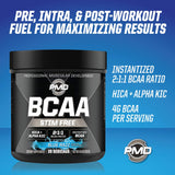 PMD Sports BCAA Stim-Free Amino Acids - Better Workout Performance, Enhanced Recovery, Daily Energy, Muscle Builder, and Muscle Sparing - BCAA Powder Drink Mix - Blue Razz (30 Servings)